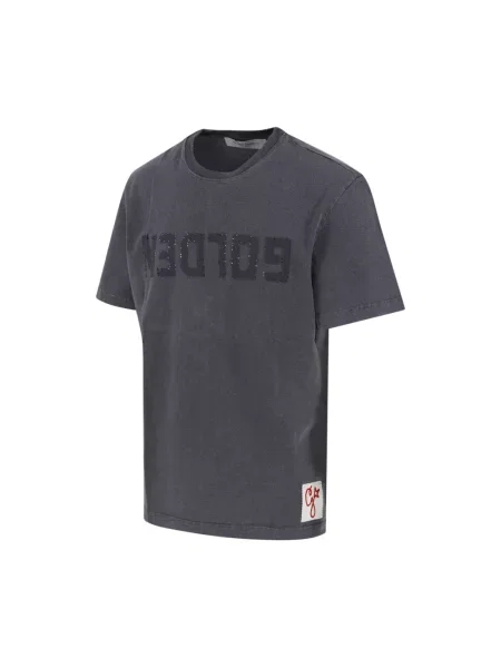 Jedwabna koszulka Golden Goose z logo z krótkim rękawem szara