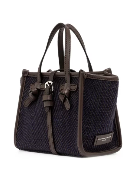 Geantă shopper Gianni Chiarini tricotate cu model herringbone albastru