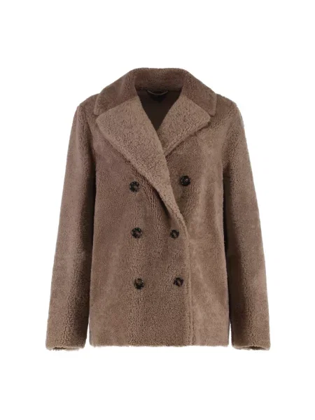 Kurtka skórzana Max Mara dwurzędowa brązowa