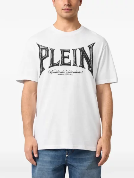 Tricou Philipp Plein cu decolteu rotund cu strasuri alb