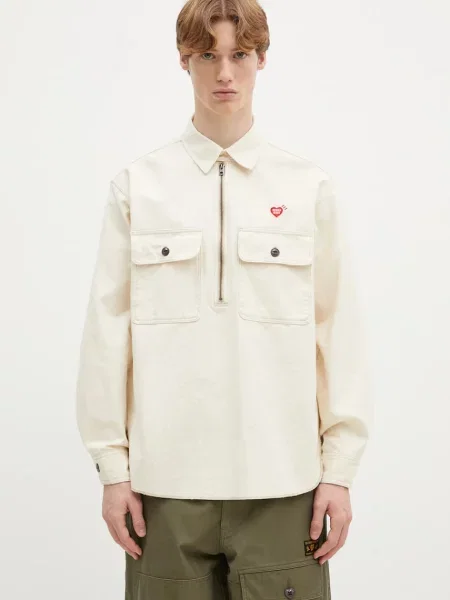 Ошейниковый рубашка Human Made в деловом стиле бежевая