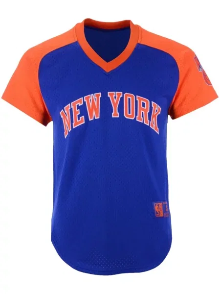 Tricou Mitchell & Ness cu decolteu în V plasă albastru
