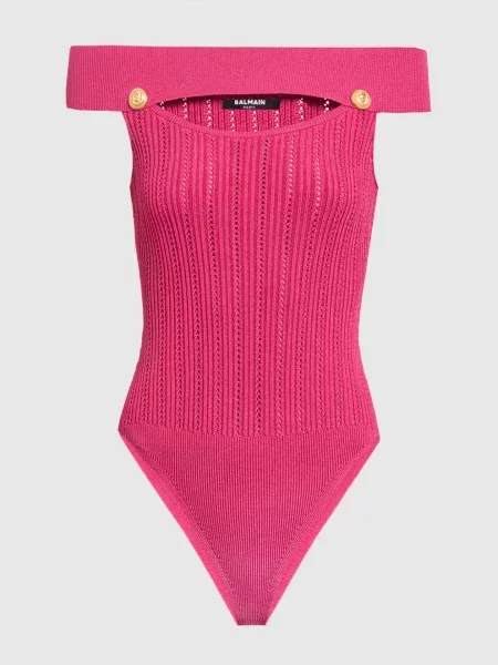 Боді з брендованими заклепками Balmain рожеве
