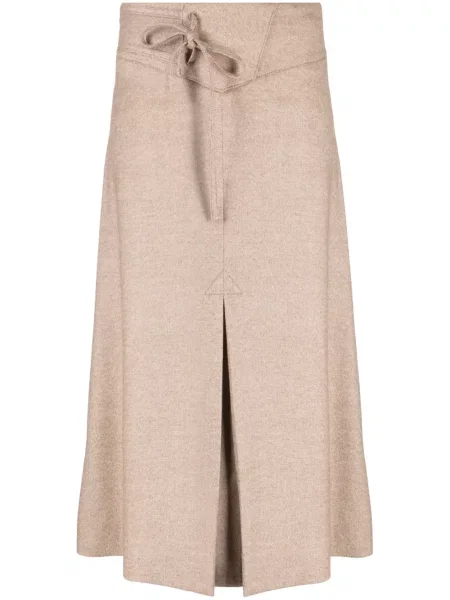 Fustă midi Rejina Pyo de lână până la genunchi maro