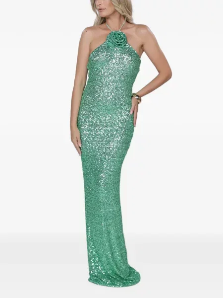 Rochie Roserry cu paiete cu model floral verde