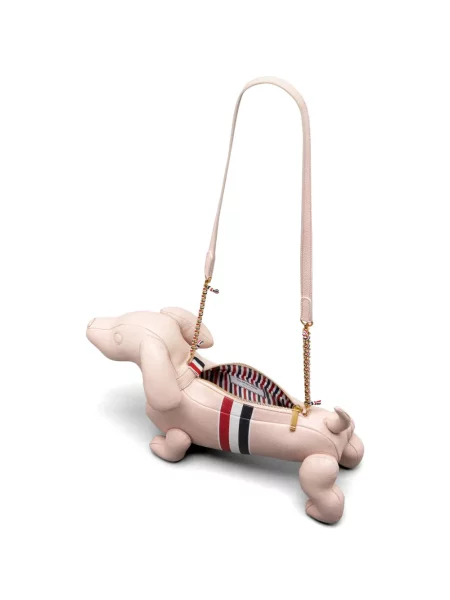Δερμάτινη ριγέ τσάντα Thom Browne ροζ