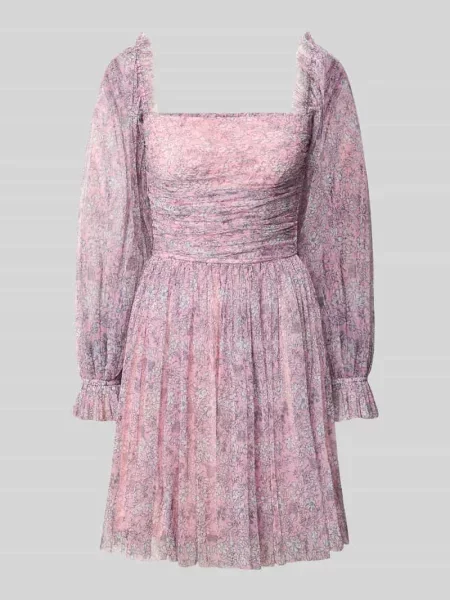 Sukienka koktajlowa z prostokątnym dekoltem Lace & Beads różowa