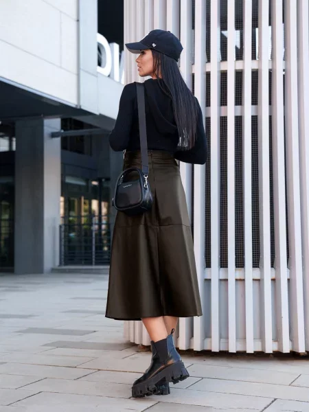 Спідниця міді Jadone Fashion Spidnica_Arna_chok темно-коричневий екошкіра коричнева