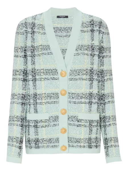 Cardigan Balmain din tweed verde