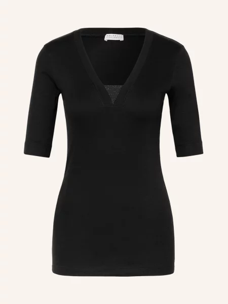 Brunello Cucinelli T-Shirt Z Obszyciem Ozdobnymi Kamykami schwarz
