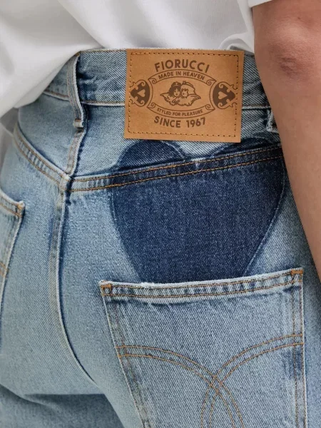 Blugi evazați Fiorucci cu motiv cu inimi albastru