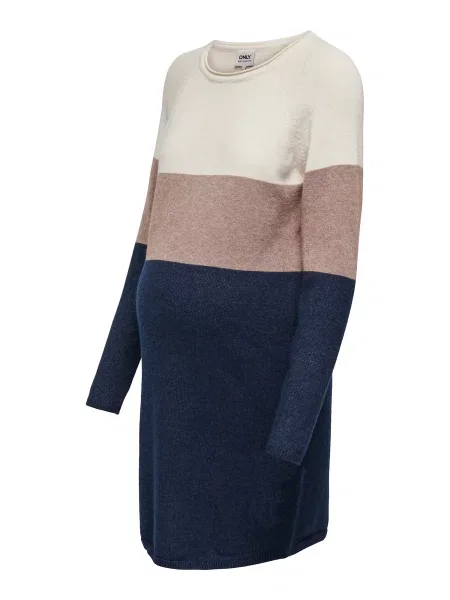 Only Maternity Rochie tricotat OLMLillo bej / albastru închis alb