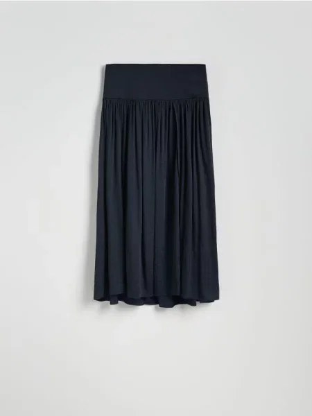 Reserved Spódnica midi z falbaną granatowy