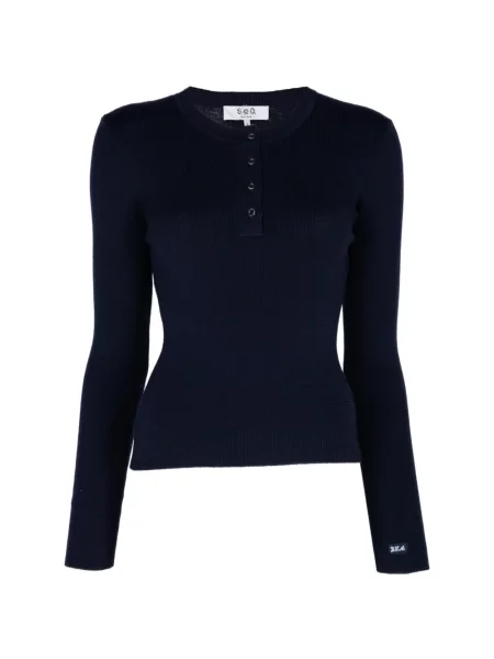 Pulover Sea cu guler henley albastru