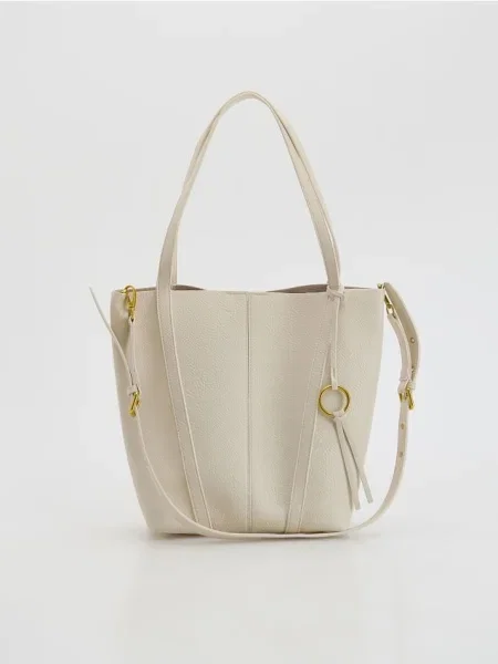Reserved Geantă tip shopper cu breloc crem