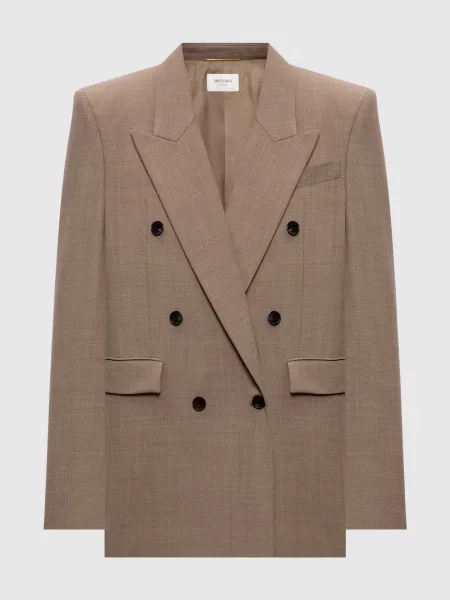 Двобортний жакет з вовни Saint Laurent бежевий