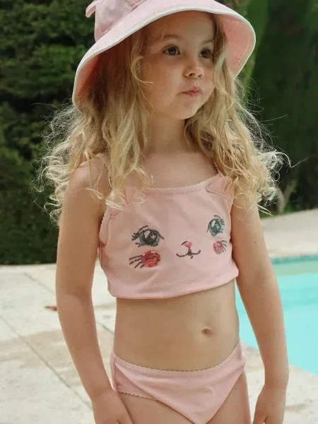 Konges Sløjd Dvoudílné dětské plavky KITTY BIKINI GRS růžové