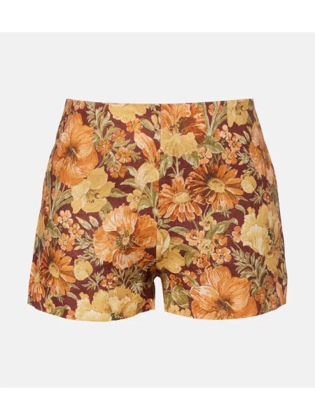 Pantaloni scurți de in Faithfull de in cu model floral maro