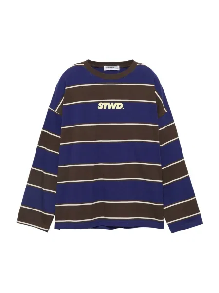 Pull&Bear Tričko noční modrá / čokoládová / žlutá bílá