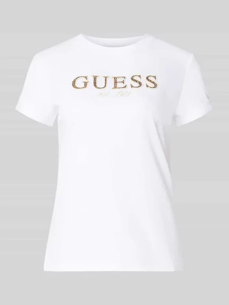 T-shirt o kroju regular fit z czystej bawełny z aplikacją z logo Guess biała