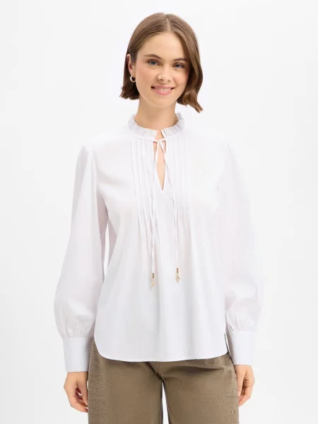 Bluzka z długim rękawem o kroju regular fit z mieszanki bawełny model Joop! biała