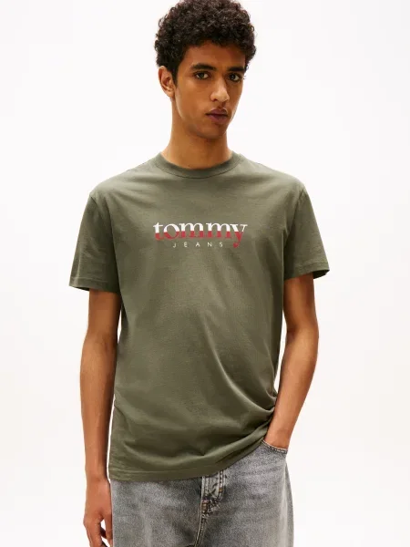 Tommy Jeans Tricou oliv / roșu / alb verde