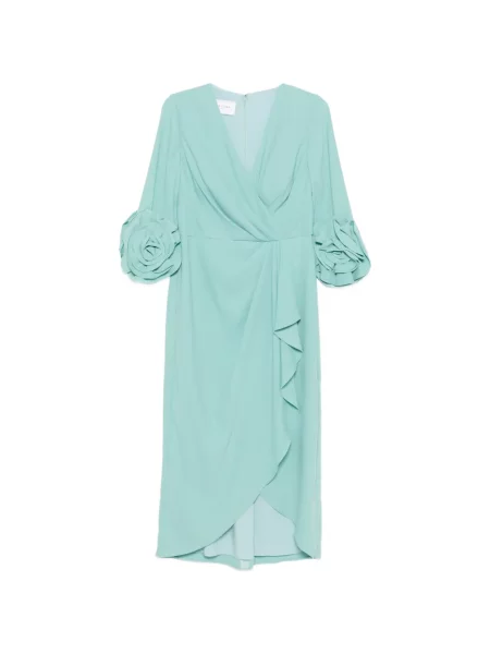 Sukienka midi Rosa Clará w kwiatki z falbankami garniturowa niebieska