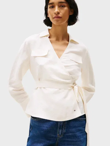 Лляна блуза Tommy Hilfiger на запах біла
