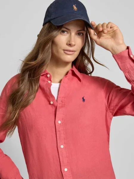 Bluzka koszulowa z czystego lnu Polo Ralph Lauren czerwona
