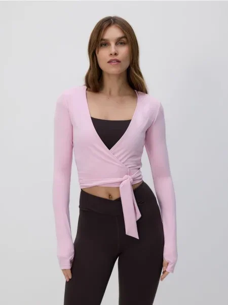 Reserved Kopertowa bluzka z wiązaniem pastelowy róż