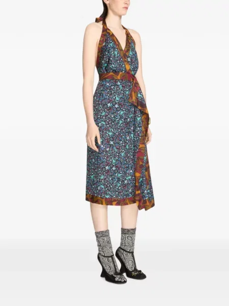 Rochie Dries Van Noten cu gât halter albastru
