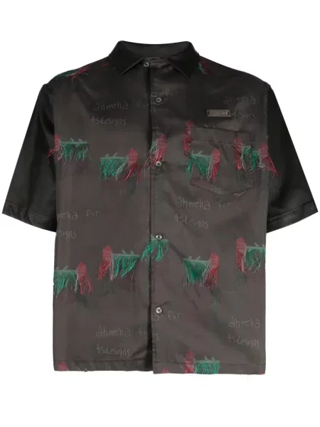 Къс риза 4sdesigns с принт кафяво