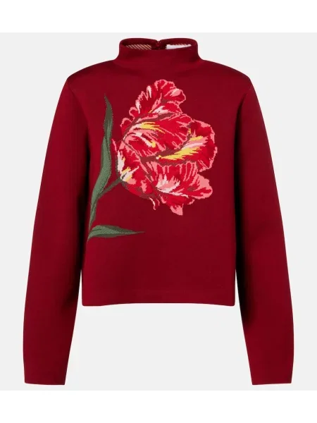 Pulover Carolina Herrera de lână cu model floral roșu