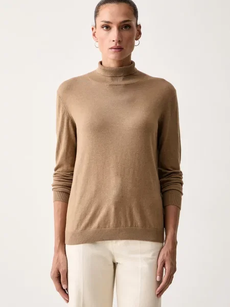 Pulover Weekend Maxmara de mătase cu guler înalt maro