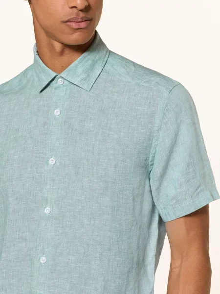 Reiss Košile S Krátkým Rukávem Holiday Slim Fit Z Lnu tyrkysová