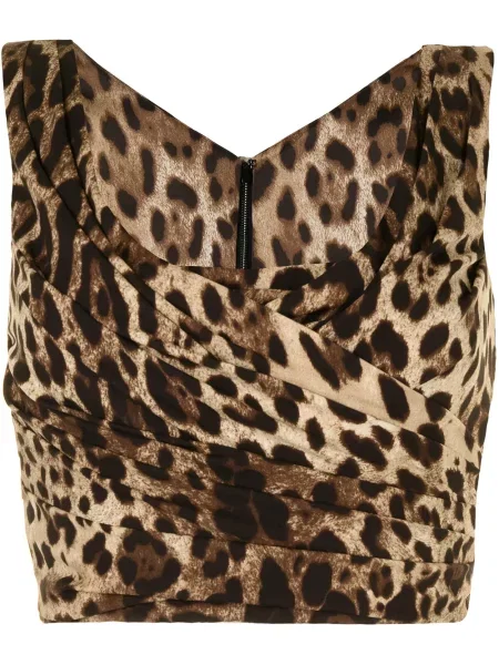 Top Dolce & Gabbana cu imagine cu model leopard drapat maro
