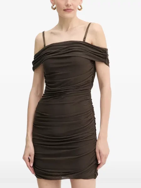 Rochie cu volane Guess cu volane cu bretele maro