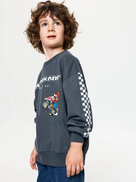 Sinsay mikina crewneck s potiskem Super Mario šedá