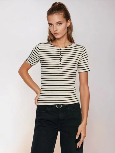 Ребриста смугаста блузка з віскозою різнобарвний