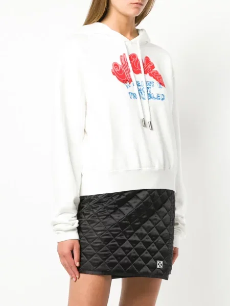 Hanorac cu glugă Off-white cu motiv cu inimi alb