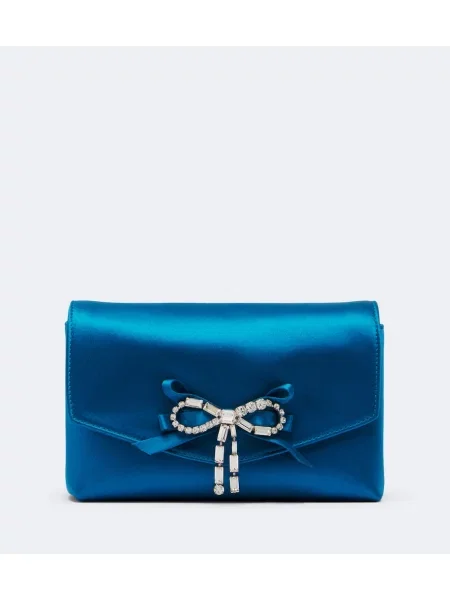 Geantă plic Jimmy Choo cu funde din satin albastru