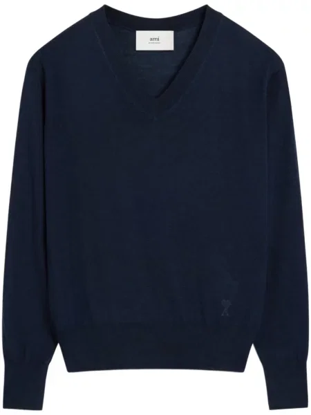 Pulover Ami Paris cu broderie albastru