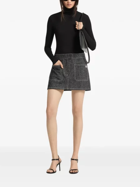 Body Courreges cu broderie negru