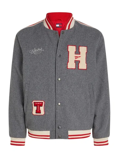 Tommy Jeans jachetă bomber din lână de tranziție oversize gri