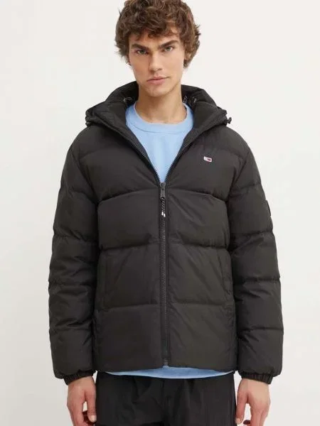 Pernata jakna Tommy Jeans za muškarce za zimu oversize crna