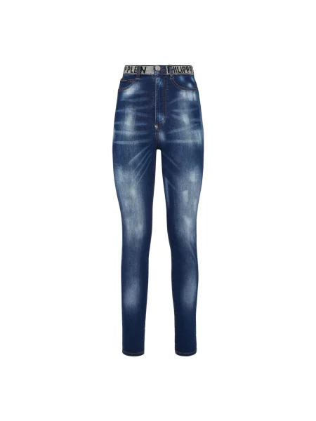 Talia jeansy Philipp Plein z wysoką talią niebieskie