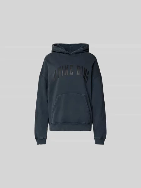 Anine Bing bluza Harvey Sweatshirt szary z kapturem z nadrukiem czarna