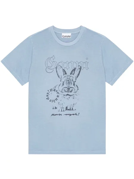 Tricou Ganni cu imagine albastru