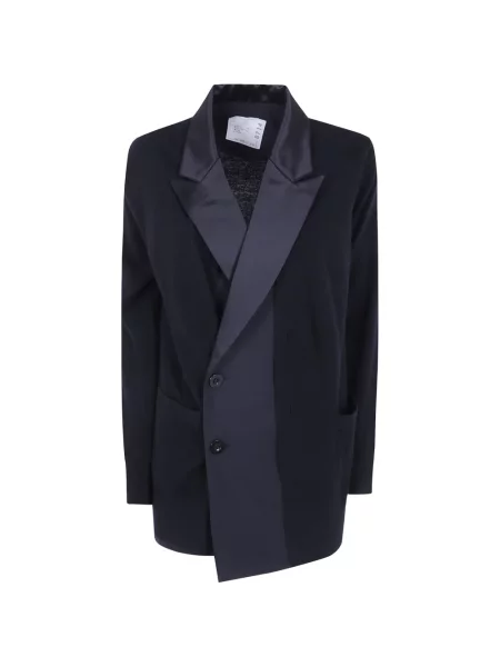 Cardigan Sacai din satin cu rever negru
