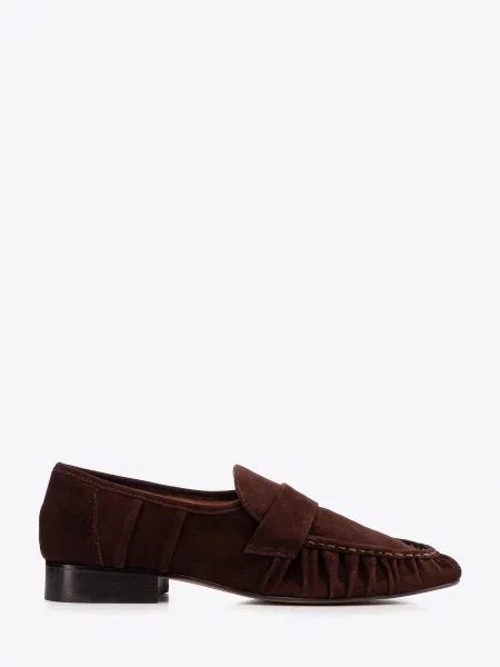 Skórzane mokasyny z marszczonym detalem ciemny brąz